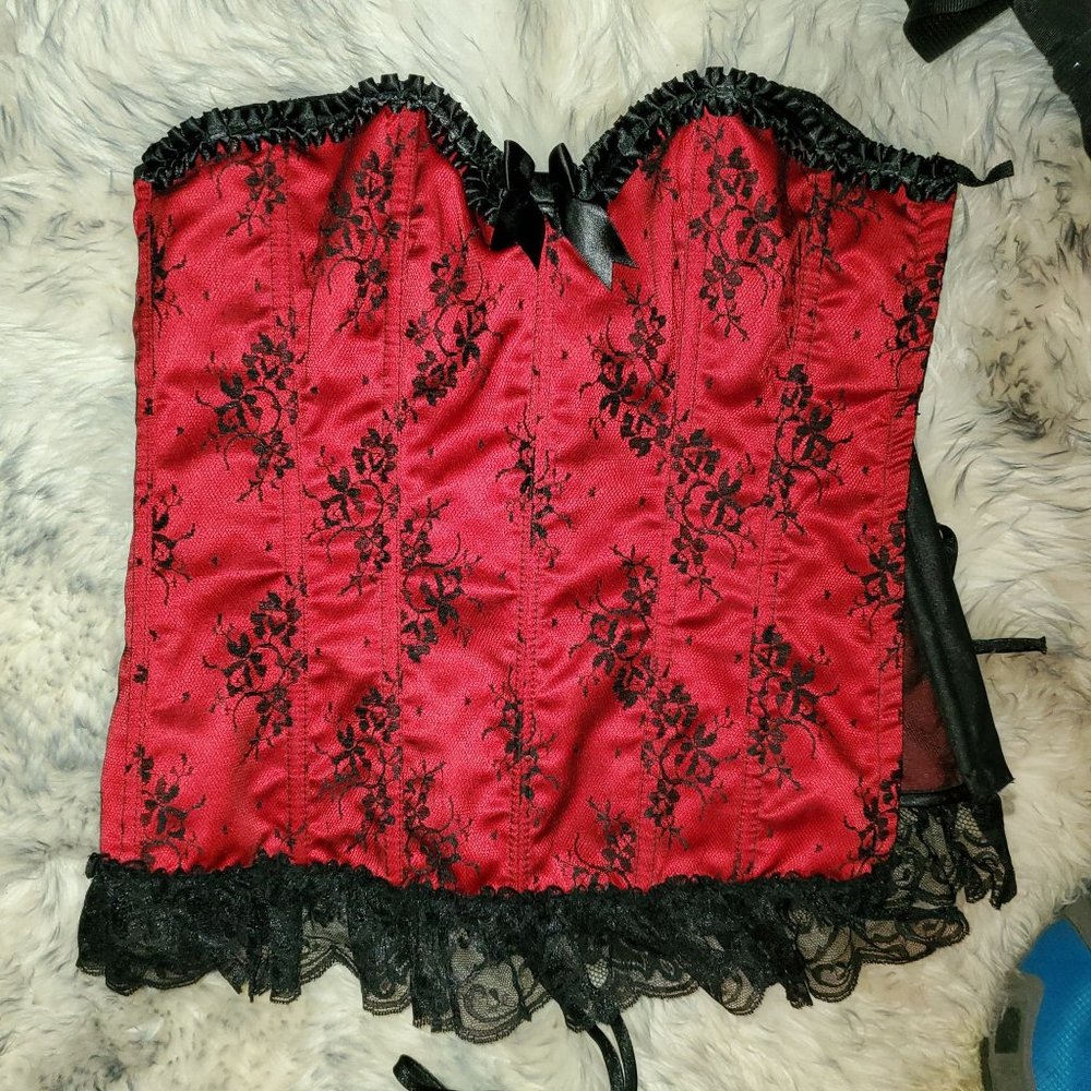Frederick's of Hollywood Corset Size Large Red/ Black